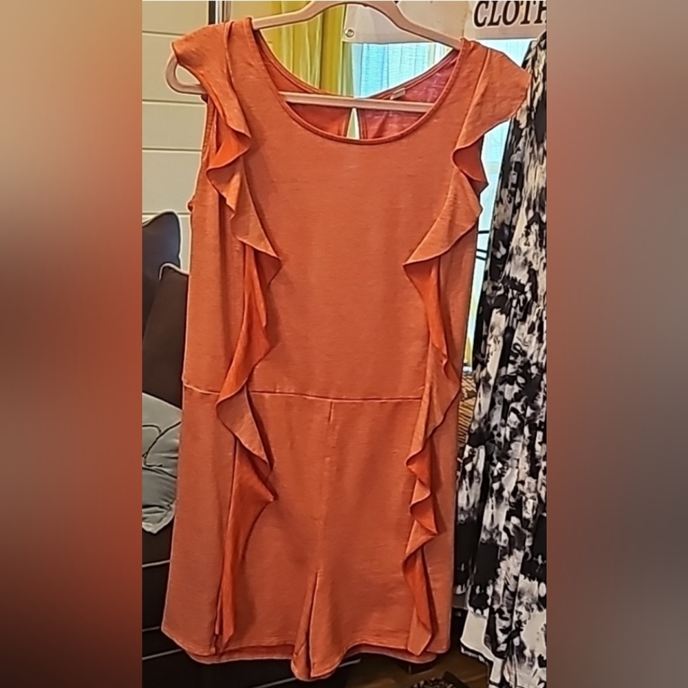 Flutter Sleeve Salmon Romper Waist Tie